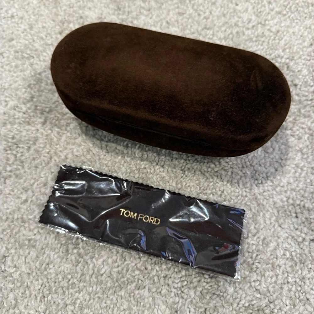 Tom Ford Hard Clamshell Velvet Eye Glasses Case in Brown with Cleaning Cloth‎
